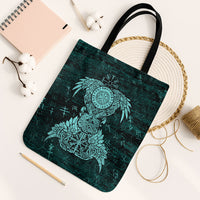 Valknut Ravens and Vegvisir Helm of Awe Tote Bag Viking Nordic Celtic Knotwork Turquoise Runic Art