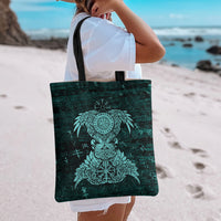 Valknut Ravens and Vegvisir Helm of Awe Tote Bag Viking Nordic Celtic Knotwork Turquoise Runic Art