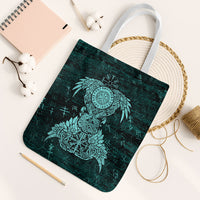 Valknut Ravens and Vegvisir Helm of Awe Tote Bag Viking Nordic Celtic Knotwork Turquoise Runic Art