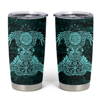 Valknut Ravens and Vegvisir Helm of Awe Tumbler Cup Viking Nordic Celtic Knotwork Turquoise Runic Art