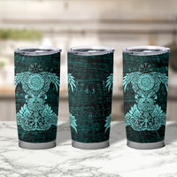 Valknut Ravens and Vegvisir Helm of Awe Tumbler Cup Viking Nordic Celtic Knotwork Turquoise Runic Art