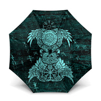 Valknut Ravens and Vegvisir Helm of Awe Umbrella Viking Nordic Celtic Knotwork Turquoise Runic Art