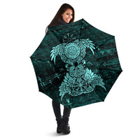 Valknut Ravens and Vegvisir Helm of Awe Umbrella Viking Nordic Celtic Knotwork Turquoise Runic Art