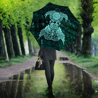 Valknut Ravens and Vegvisir Helm of Awe Umbrella Viking Nordic Celtic Knotwork Turquoise Runic Art