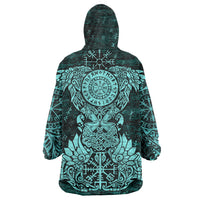Valknut Ravens and Vegvisir Helm of Awe Wearable Blanket Hoodie Viking Nordic Celtic Knotwork Turquoise Runic Art