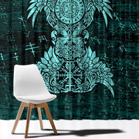Valknut Ravens and Vegvisir Helm of Awe Window Curtain Viking Nordic Celtic Knotwork Turquoise Runic Art