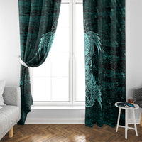 Valknut Ravens and Vegvisir Helm of Awe Window Curtain Viking Nordic Celtic Knotwork Turquoise Runic Art