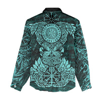 Valknut Ravens and Vegvisir Helm of Awe Women Casual Shirt Viking Nordic Celtic Knotwork Turquoise Runic Art