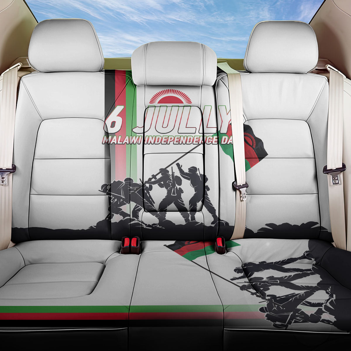Malawi Independence Day Back Car Seat Cover Patriotic Flag Design Soldier Silhouette