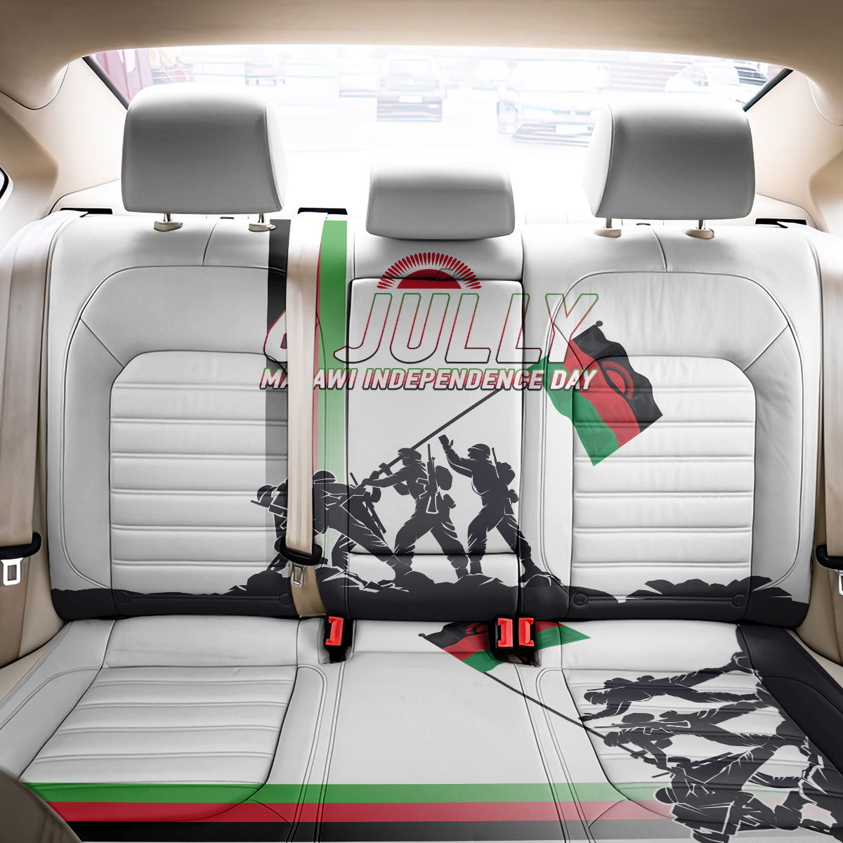 Malawi Independence Day Back Car Seat Cover Patriotic Flag Design Soldier Silhouette