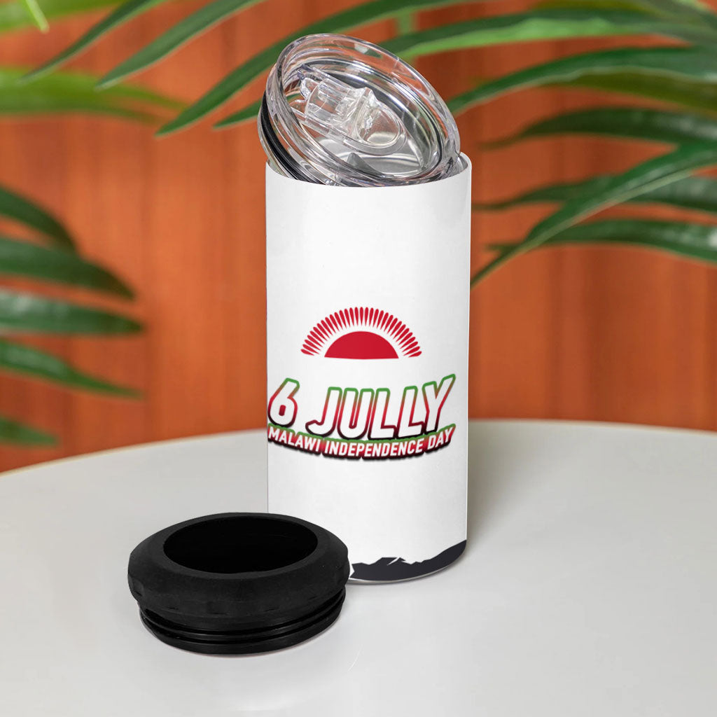 Malawi Independence Day 4 in 1 Can Cooler Tumbler Patriotic Flag Design Soldier Silhouette