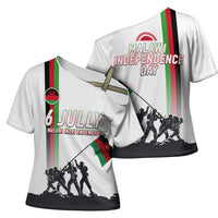 Malawi Independence Day Cross Shoulder Shirt Patriotic Flag Design Soldier Silhouette
