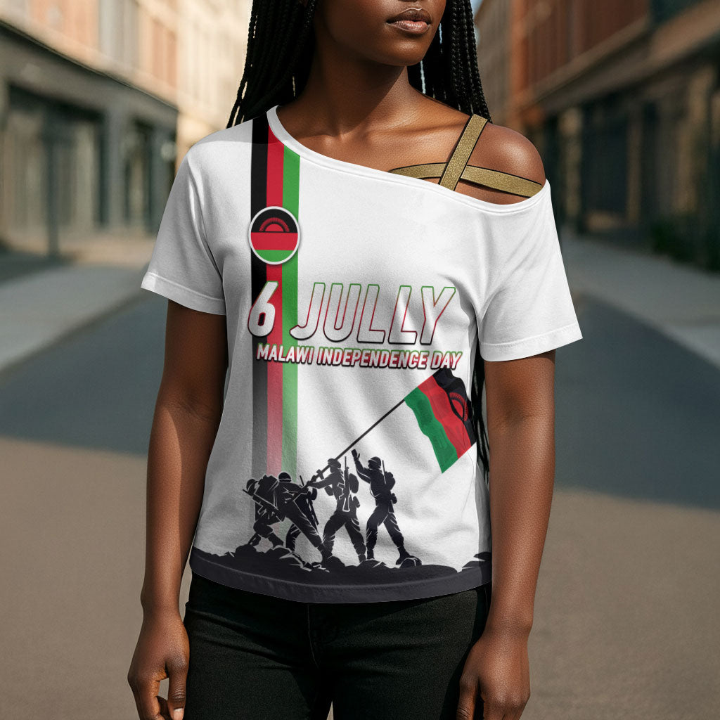 Malawi Independence Day Cross Shoulder Shirt Patriotic Flag Design Soldier Silhouette