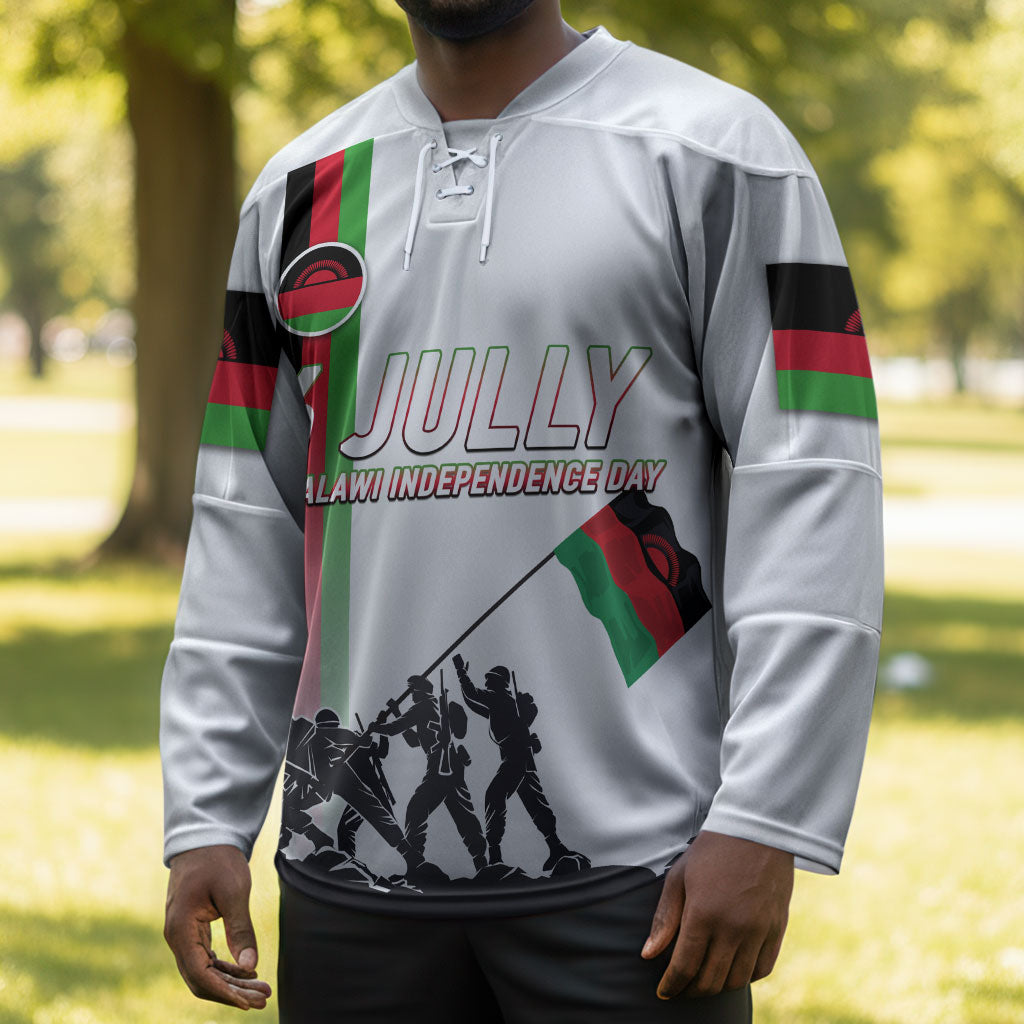 Malawi Independence Day Hockey Jersey Patriotic Flag Design Soldier Silhouette
