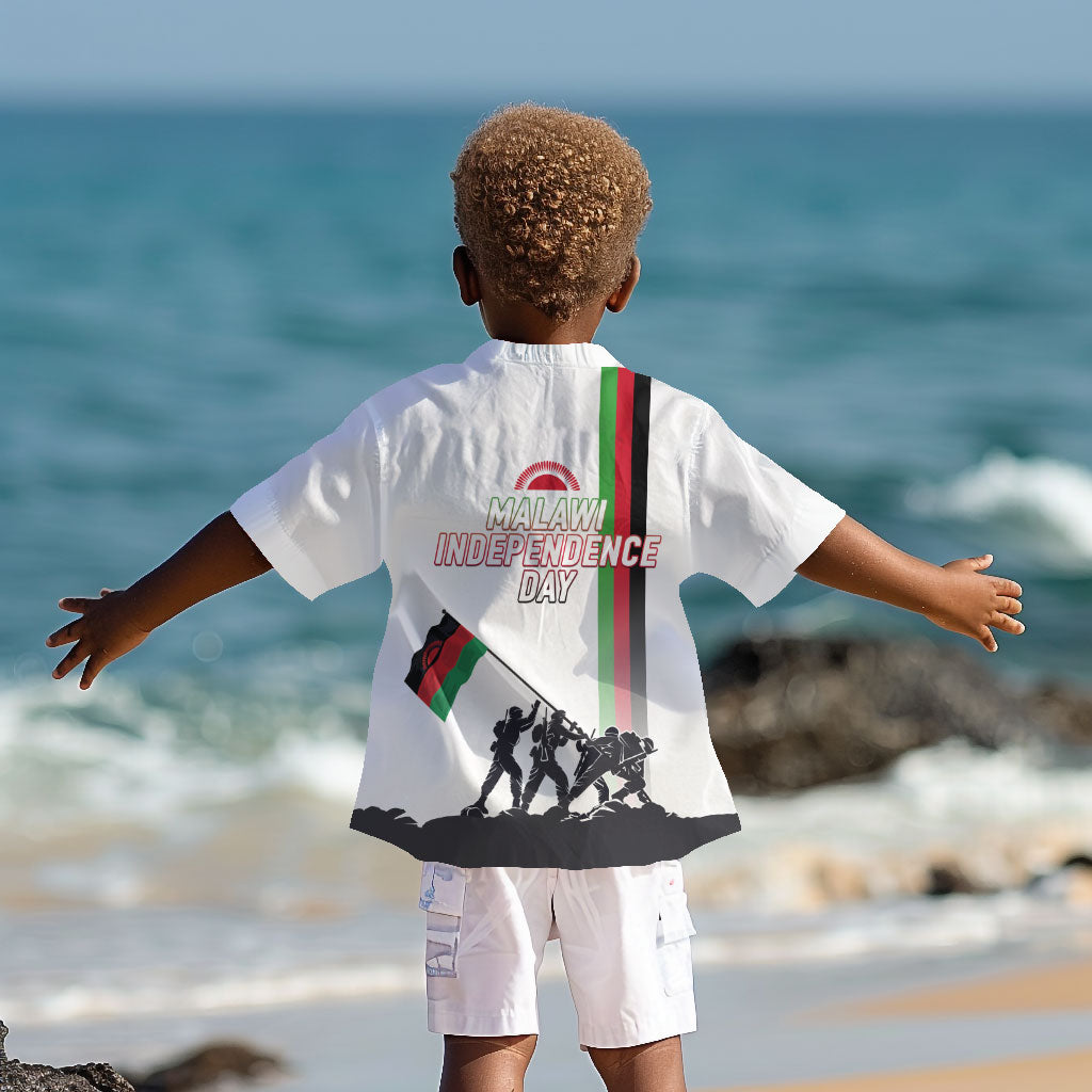 Malawi Independence Day Kid Hawaiian Shirt Patriotic Flag Design Soldier Silhouette
