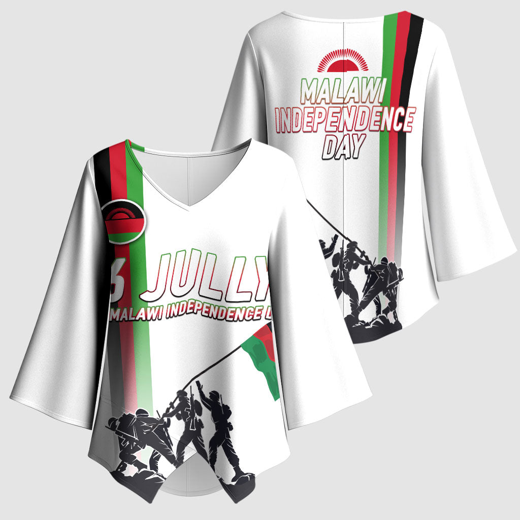 Malawi Independence Day Kimono Sleeve Blouse Patriotic Flag Design Soldier Silhouette