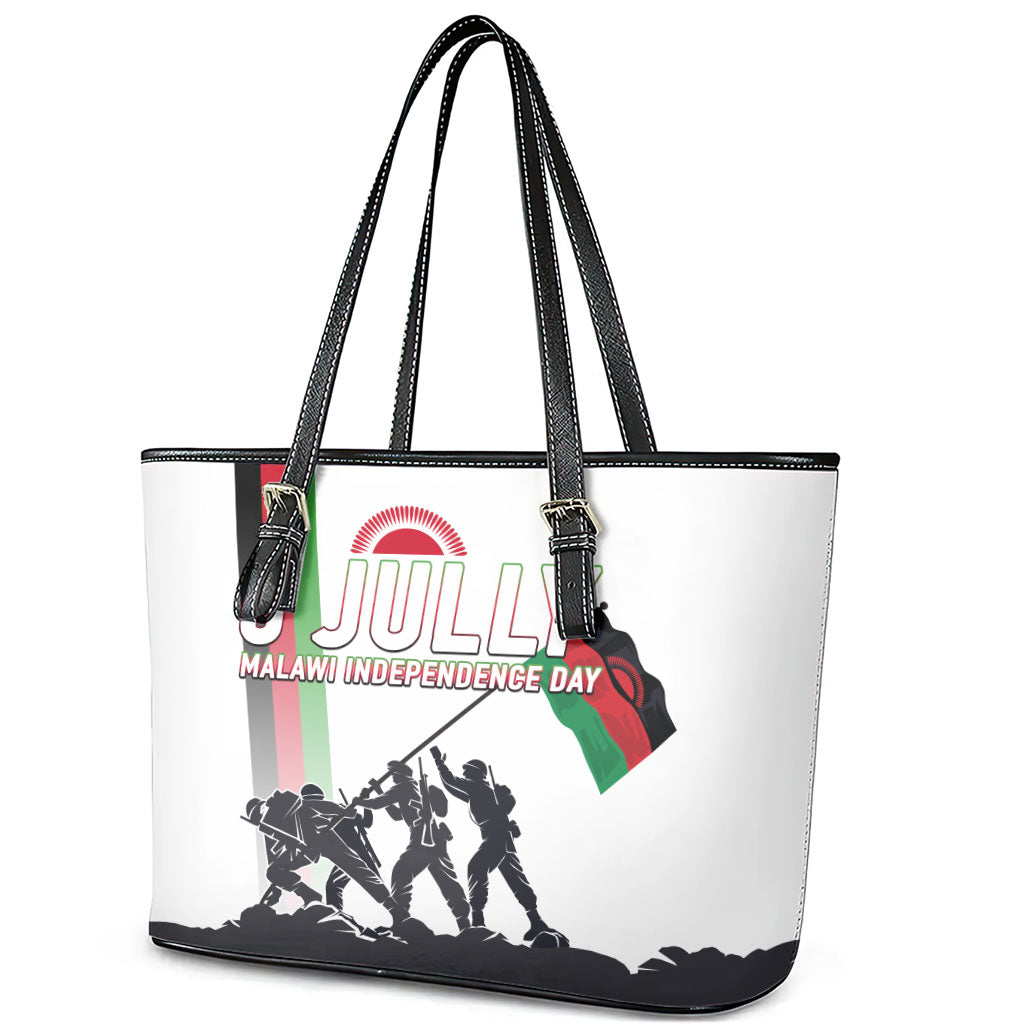 Malawi Independence Day Leather Tote Bag Patriotic Flag Design Soldier Silhouette