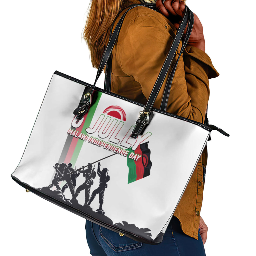 Malawi Independence Day Leather Tote Bag Patriotic Flag Design Soldier Silhouette