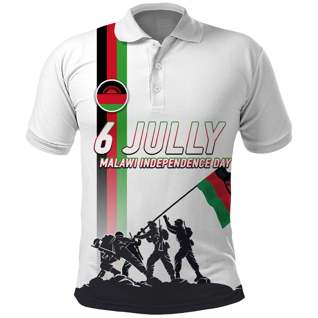 Malawi Independence Day Polo Shirt Patriotic Flag Design Soldier Silhouette