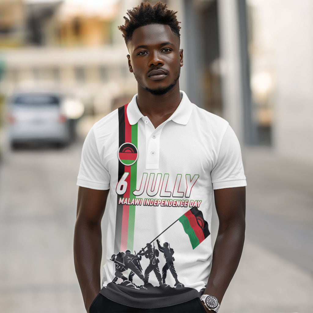 Malawi Independence Day Polo Shirt Patriotic Flag Design Soldier Silhouette