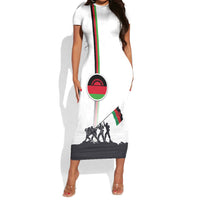 Malawi Independence Day Short Sleeve Bodycon Dress Patriotic Flag Design Soldier Silhouette