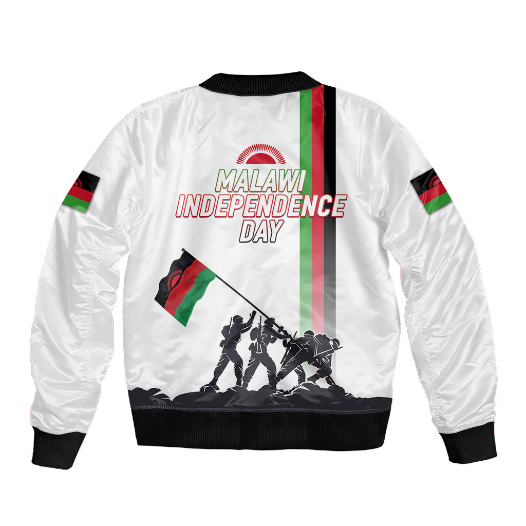 Malawi Independence Day Sleeve Zip Bomber Jacket Patriotic Flag Design Soldier Silhouette