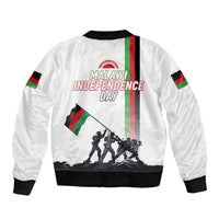 Malawi Independence Day Sleeve Zip Bomber Jacket Patriotic Flag Design Soldier Silhouette