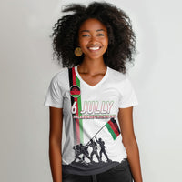 Malawi Independence Day Women V-Neck T-Shirt Patriotic Flag Design Soldier Silhouette