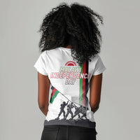 Malawi Independence Day Women V-Neck T-Shirt Patriotic Flag Design Soldier Silhouette