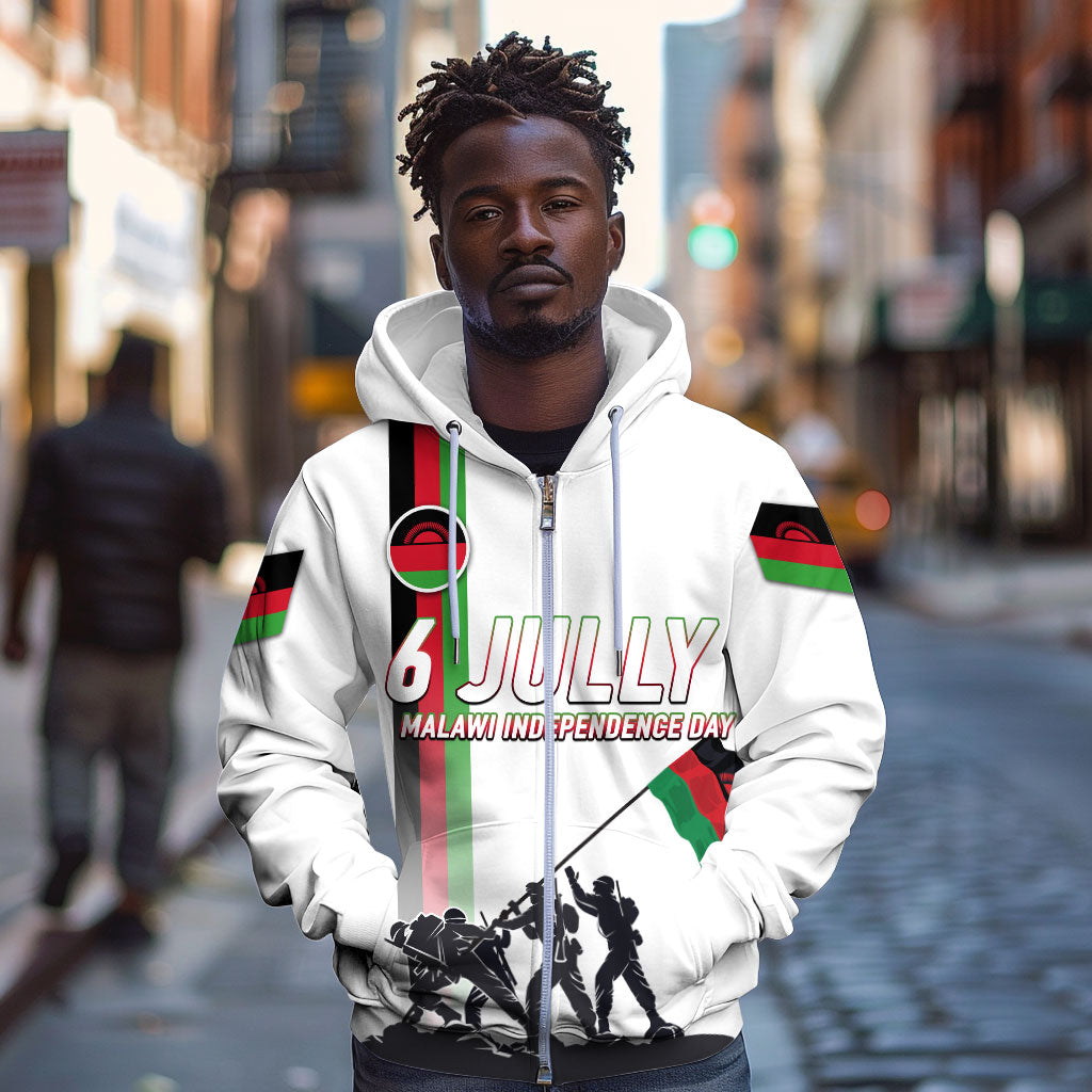 Malawi Independence Day Zip Hoodie Patriotic Flag Design Soldier Silhouette
