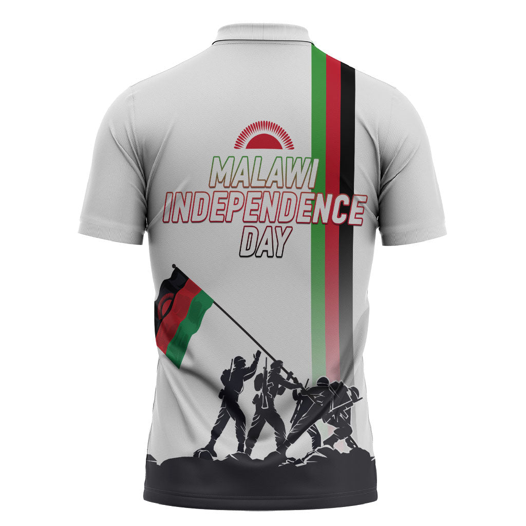 Malawi Independence Day Zipper Polo Shirt Patriotic Flag Design Soldier Silhouette