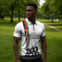 Malawi Independence Day Zipper Polo Shirt Patriotic Flag Design Soldier Silhouette
