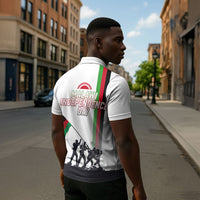 Malawi Independence Day Zipper Polo Shirt Patriotic Flag Design Soldier Silhouette