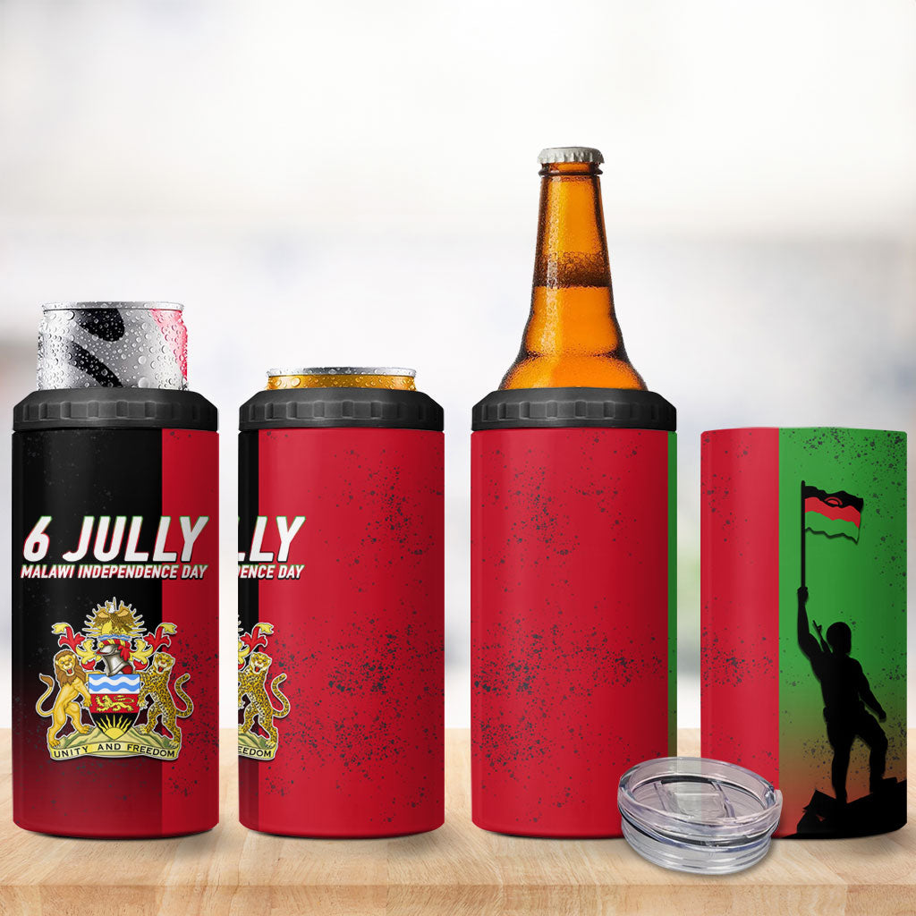 Malawi Independence Day 6 July 4 in 1 Can Cooler Tumbler Malawian Flag Grunge Soldier