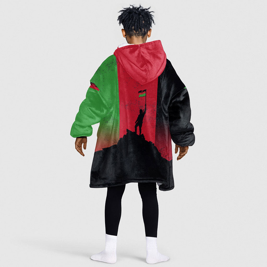 Malawi Independence Day 6 July Kid Wearable Blanket Hoodie Malawian Flag Grunge Soldier