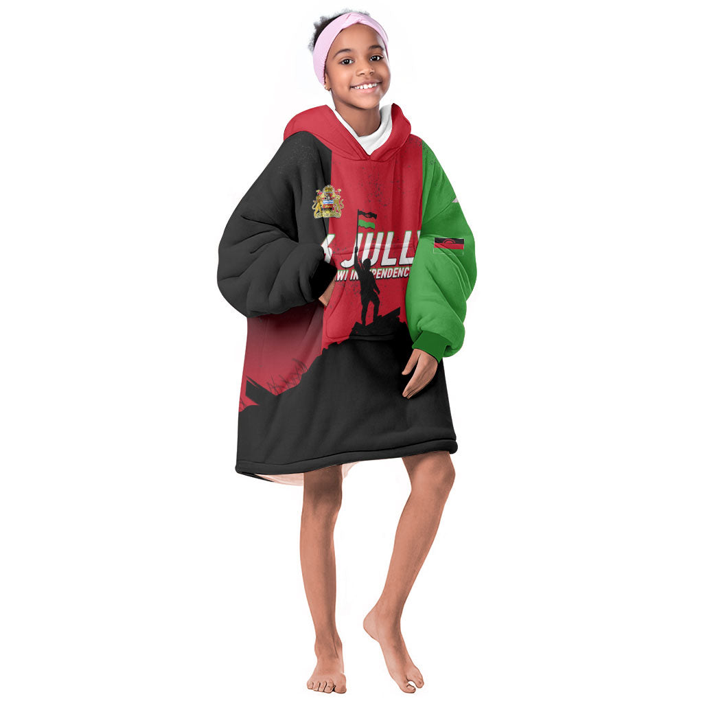 Malawi Independence Day 6 July Kid Wearable Blanket Hoodie Malawian Flag Grunge Soldier