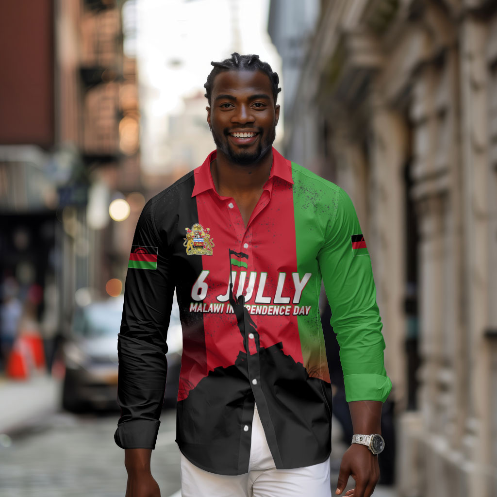 Malawi Independence Day 6 July Long Sleeve Button Shirt Malawian Flag Grunge Soldier