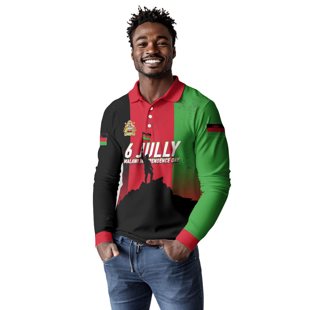 Malawi Independence Day 6 July Long Sleeve Polo Shirt Malawian Flag Grunge Soldier