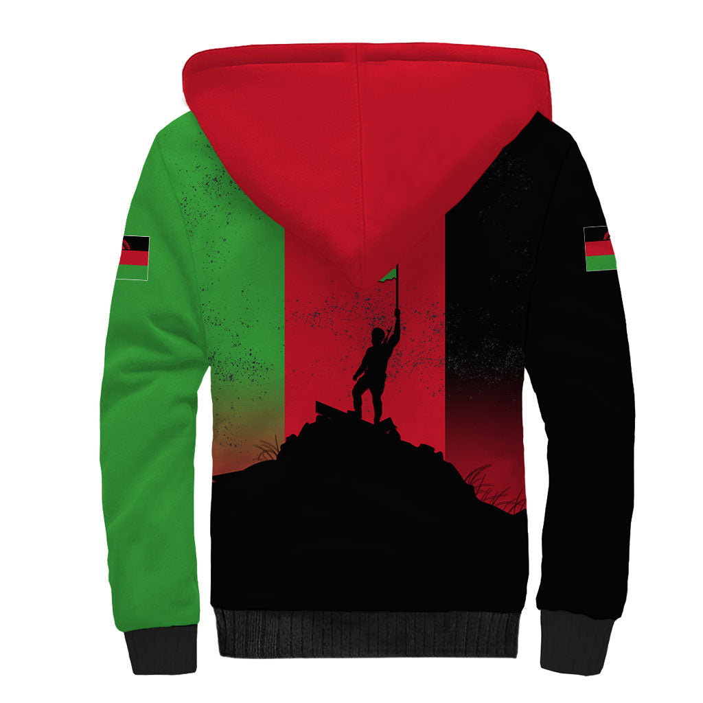 Malawi Independence Day 6 July Sherpa Hoodie Malawian Flag Grunge Soldier