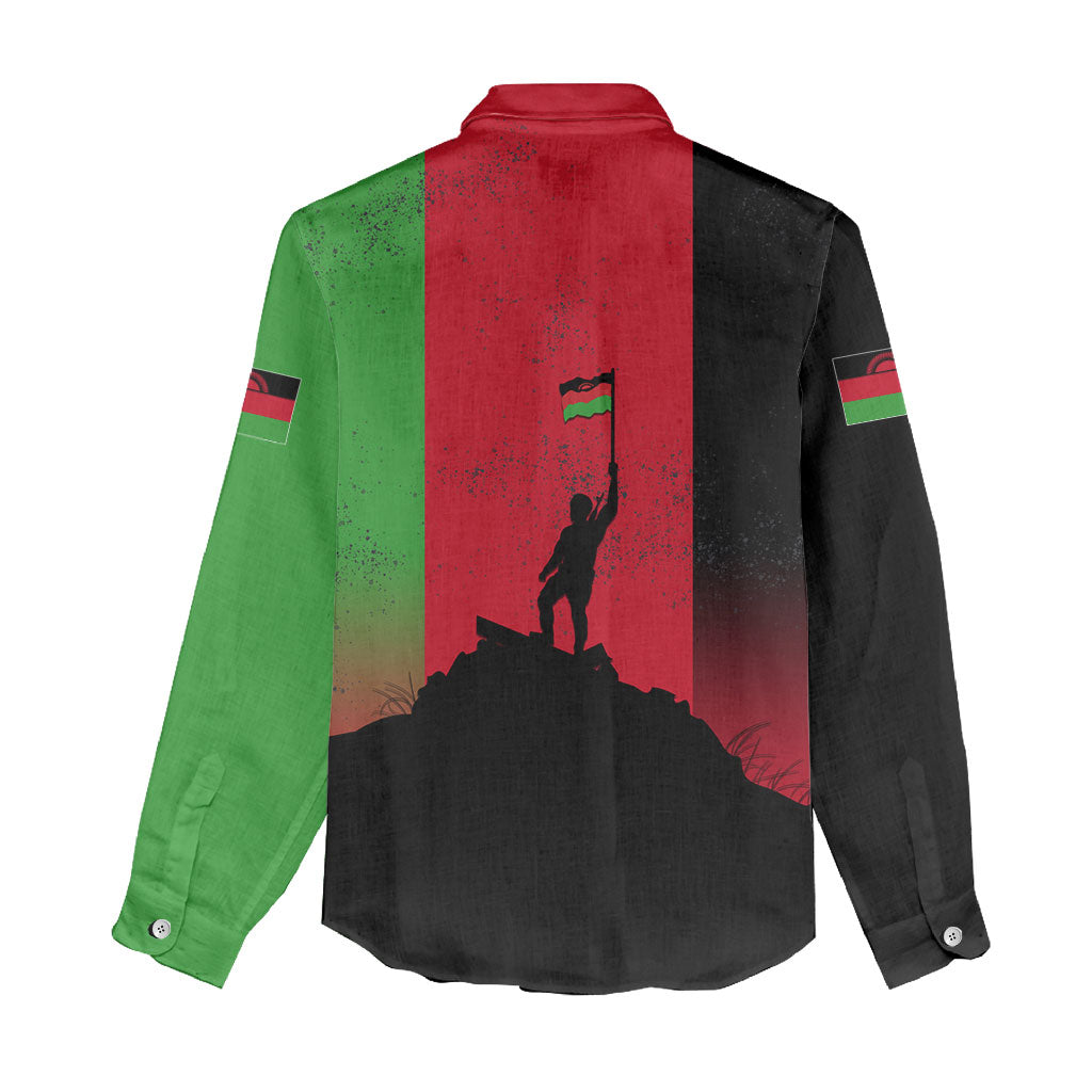 Malawi Independence Day 6 July Women Casual Shirt Malawian Flag Grunge Soldier