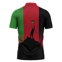 Malawi Independence Day 6 July Zipper Polo Shirt Malawian Flag Grunge Soldier