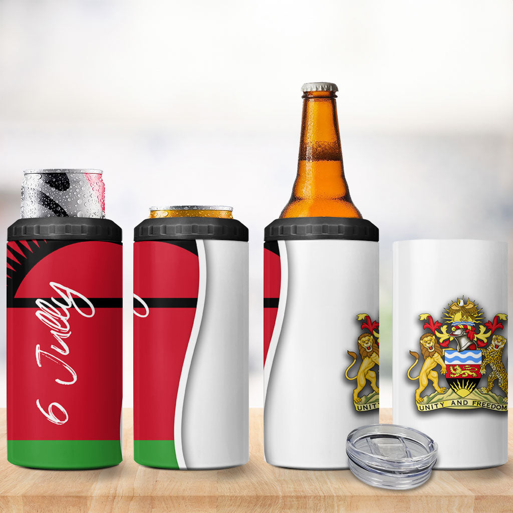 Malawi Independence Day 6 July 4 in 1 Can Cooler Tumbler Malawian Coat Of Arms Flag Ribbon