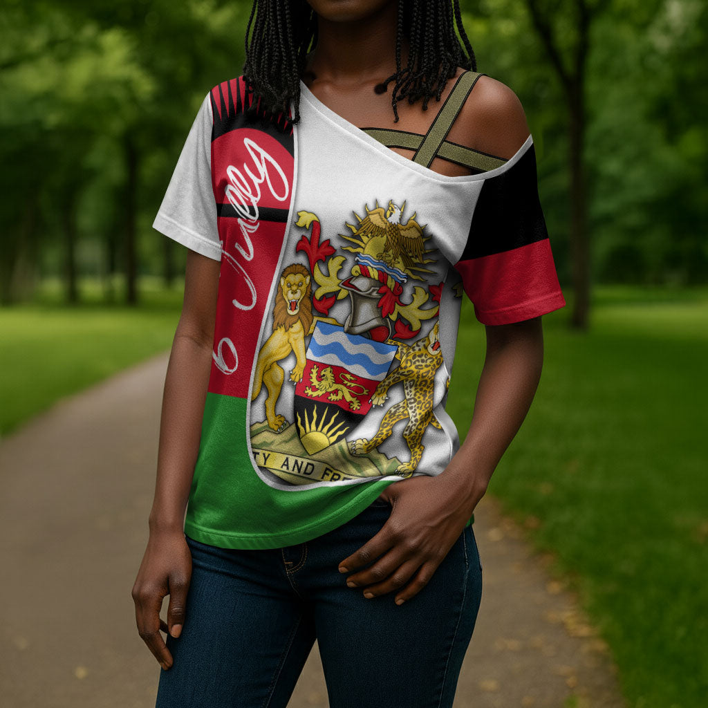 Malawi Independence Day 6 July Cross Shoulder Shirt Malawian Coat Of Arms Flag Ribbon