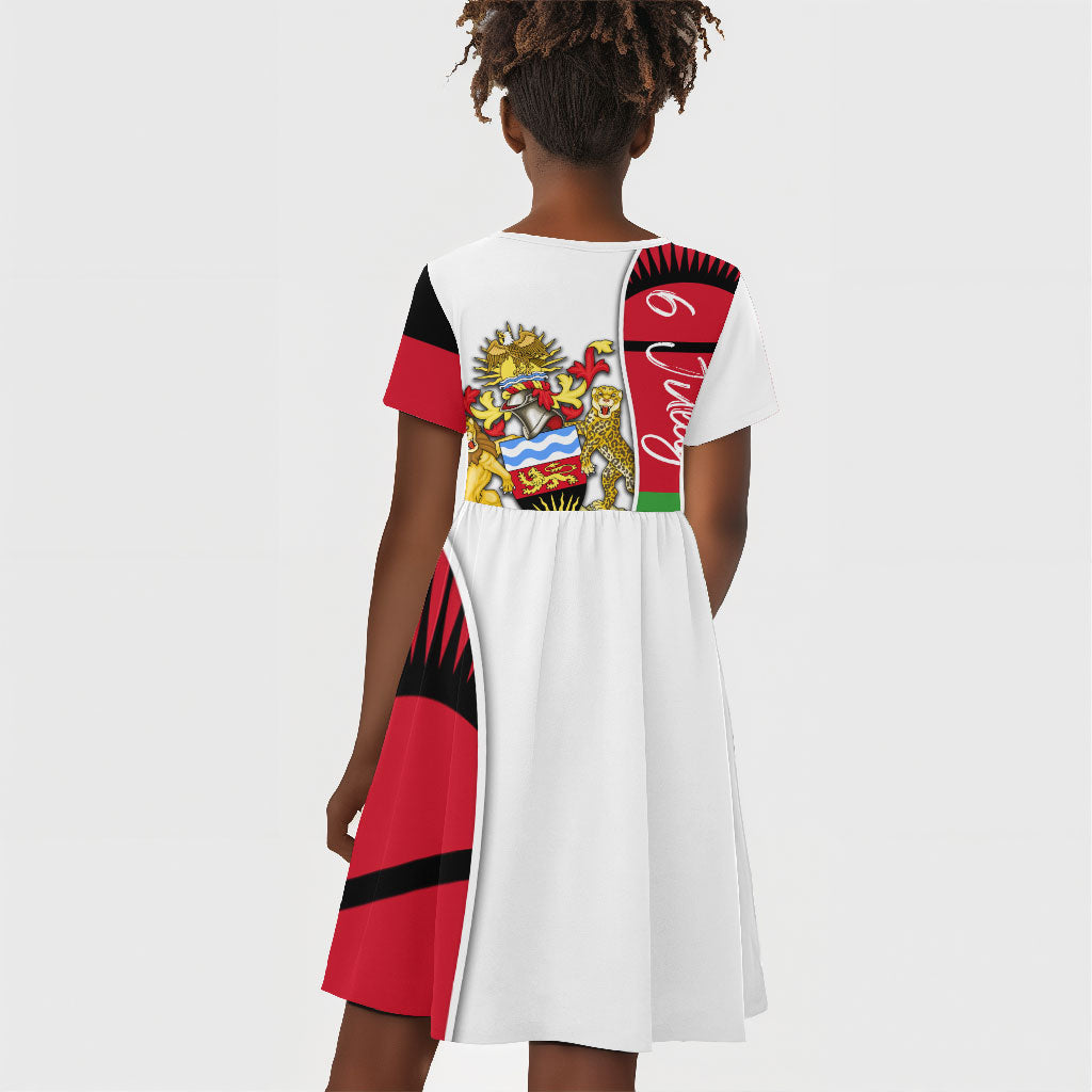 Malawi Independence Day 6 July Kid Short Sleeve Dress Malawian Coat Of Arms Flag Ribbon