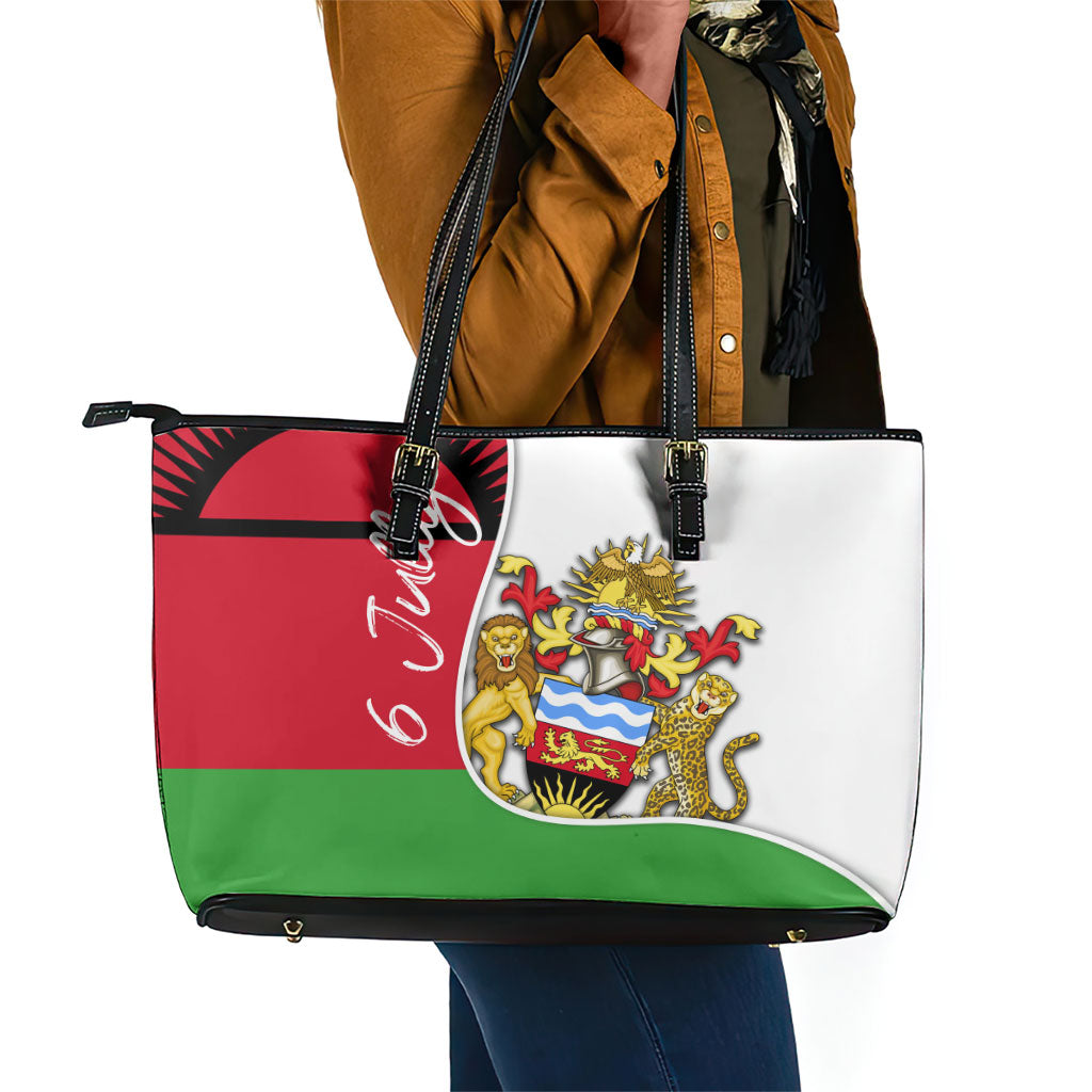 Malawi Independence Day 6 July Leather Tote Bag Malawian Coat Of Arms Flag Ribbon