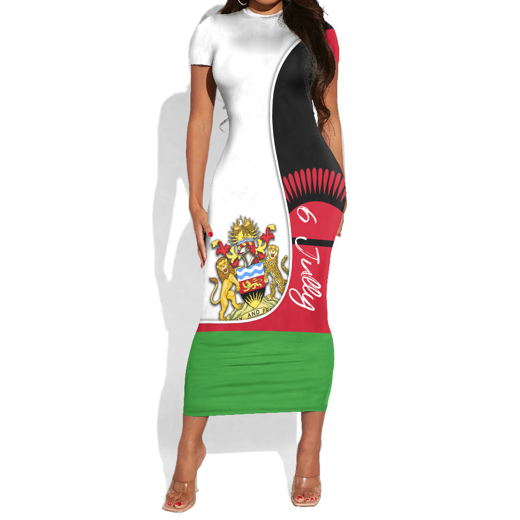 Malawi Independence Day 6 July Short Sleeve Bodycon Dress Malawian Coat Of Arms Flag Ribbon