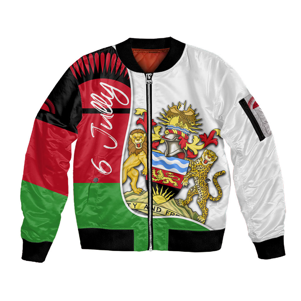 Malawi Independence Day 6 July Sleeve Zip Bomber Jacket Malawian Coat Of Arms Flag Ribbon