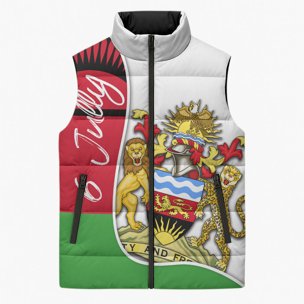 Malawi Independence Day 6 July Sleeveless Puffer Jacket Malawian Coat Of Arms Flag Ribbon