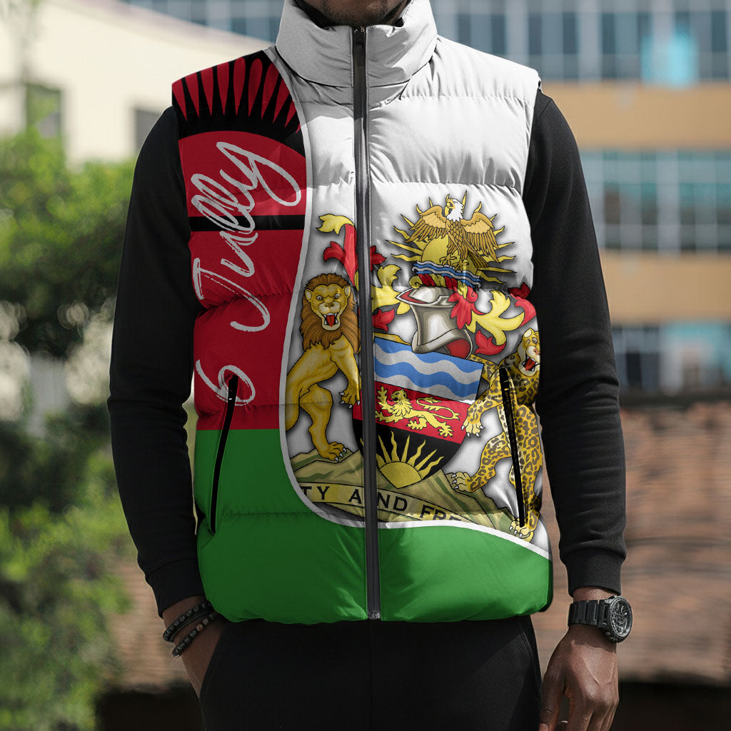 Malawi Independence Day 6 July Sleeveless Puffer Jacket Malawian Coat Of Arms Flag Ribbon