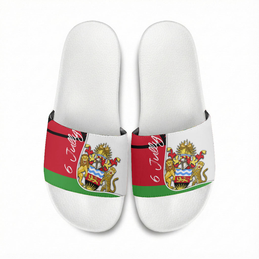 Malawi Independence Day 6 July Slide Sandals Malawian Coat Of Arms Flag Ribbon